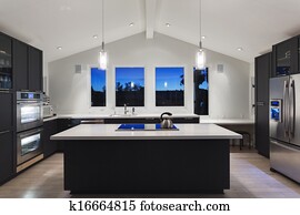 luxo, cozinha, em, um, modernos, house.