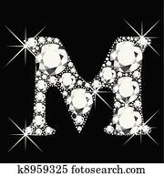 *m*, מכתב, עם, יהלומים, bling, bling