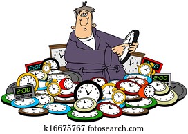 Man setting time on clocks Man setting time on clocks
