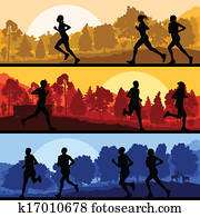 Marathon runners in wild forest nature Marathon runners in wild forest nature