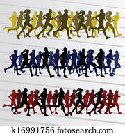 Marathon runners running silhouettes vector Marathon runners running silhouettes vector