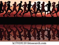 Marathon runners running silhouettes vector background Marathon runners running silhouettes vector background