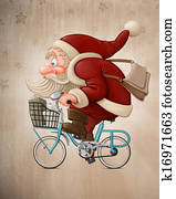 mikulás, gördülni, a, bicikli