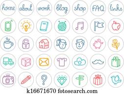 Miscellaneous doodle icons color on white Miscellaneous doodle icons color on white