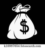Money icon with bag, .