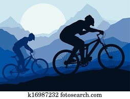 Mountain bike bicycle riders in wild mountain nature Mountain bike bicycle riders in wild mountain nature