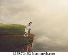 mulher caminhando, ligado, cliff.