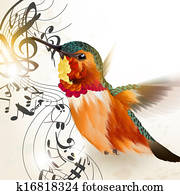 Music vector background with humming bird and notes Music vector background with humming bird and notes
