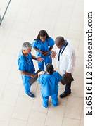 overhead view of medical workers having a meeting