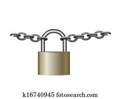 Padlock and chain Drawing | k0277062 | Fotosearch