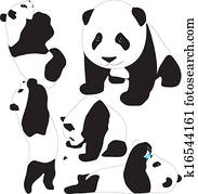 Panda babies vector silhouettes