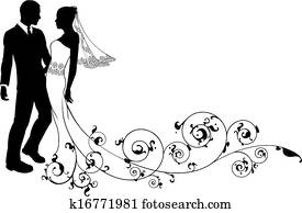 par wedding, novia y novio, silueta