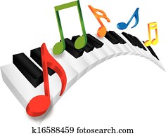 Piano Wavy Keyboard and Music Notes 3D Illustration Piano Wavy Keyboard and Music Notes 3D Illustration