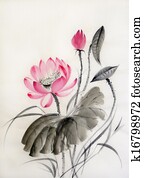 pintura aquarela, de, flor lotus