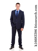 posición empresario, con, mano en bolsillo