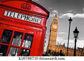 Red telephone booth and Big Ben in London, England, the UK Red telephone booth and Big Ben in London, England, the UK