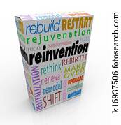 Reinvention, produto, pacote, caixa, renove, refrescar, revitalize