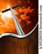 religioso, plano de fondo, de madera, cruz