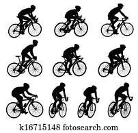 rennen, radfahrer, silhouetten rennen, radfahrer, silhouetten