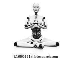 Robot woman meditating. Robot woman meditating.