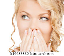 rosto, de, mulher bonita, cobertura, dela, boca