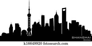 Shanghai China city skyline vector silhouette Shanghai China city skyline vector silhouette