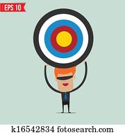 spotprent, zakenmens, met, de, doel, -, vector, illustratie, -, eps10