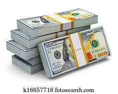 Stacks of new 100 US dollar banknotes