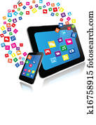 Tablet PC and Smart Phone with apps Tablet PC and Smart Phone with apps