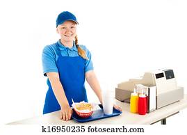 teenager, kasserer, betjene, hurtig mad