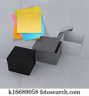 thinking outside the box on crumpled sticky note paper as concept