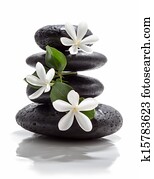 tiare flowers and tower black stone