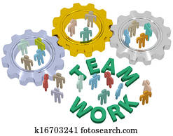 trabajo en equipo, gente, ensamblar, en, engranajes
