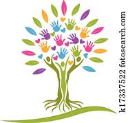 Tree colorful hands and hearts logo Tree colorful hands and hearts logo