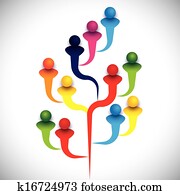 tree of related people or group of diverse employees or kids & students. The vector graphic represents the structure of a company with people, relationship between close circle of family members