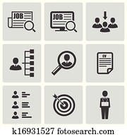 vector, negro, búsqueda de empleo, iconos, conjunto