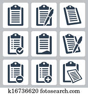 Vector isolated clipboard, checklist icons set Vector isolated clipboard, checklist icons set