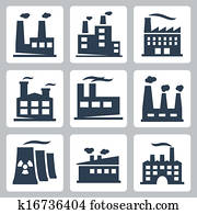 Vector isolated factory icons set Vector isolated factory icons set