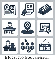 Vector job hunting, job search, human resources icons set