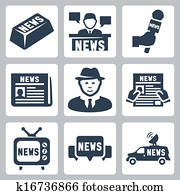 vetorial, notícia, e, jornalismo, ícones, jogo