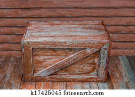 Marrón, de madera, sillas que doblan, y, viejo, almacenamiento, tronco