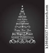 Vintage Christmas tree with text and elements Vintage Christmas tree with text and elements