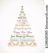 Vintage Christmas tree with text and elements Vintage Christmas tree with text and elements