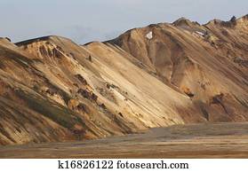 Volcanic landscape with rhyolite formations.