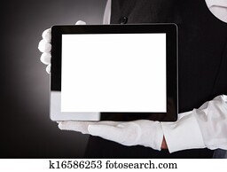 Waiter Holding Digital Tablet