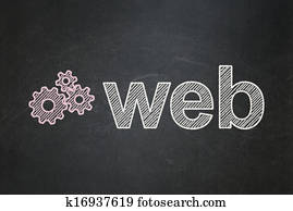 Web development concept: Gears and Web on chalkboard background Web development concept: Gears and Web on chalkboard background