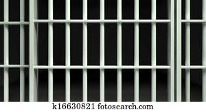 White Bar Jail Cell Perspective Locked