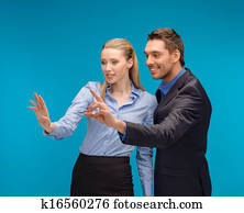 woman and man working with virtual screen