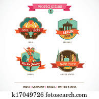 World Cities labels - Delhi, Berlin, Rio, New York