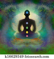 Yoga lotus pose. Padmasana with colored chakra points. Yoga lotus pose. Padmasana with colored chakra points.